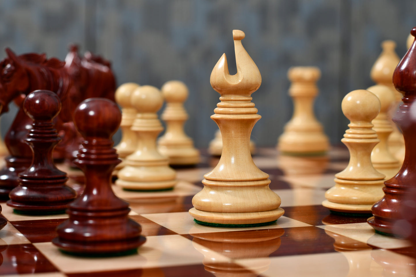 The Admiral Series II Staunton Chess Pieces in Bud Rosewood & Box Wood - 4.5" King