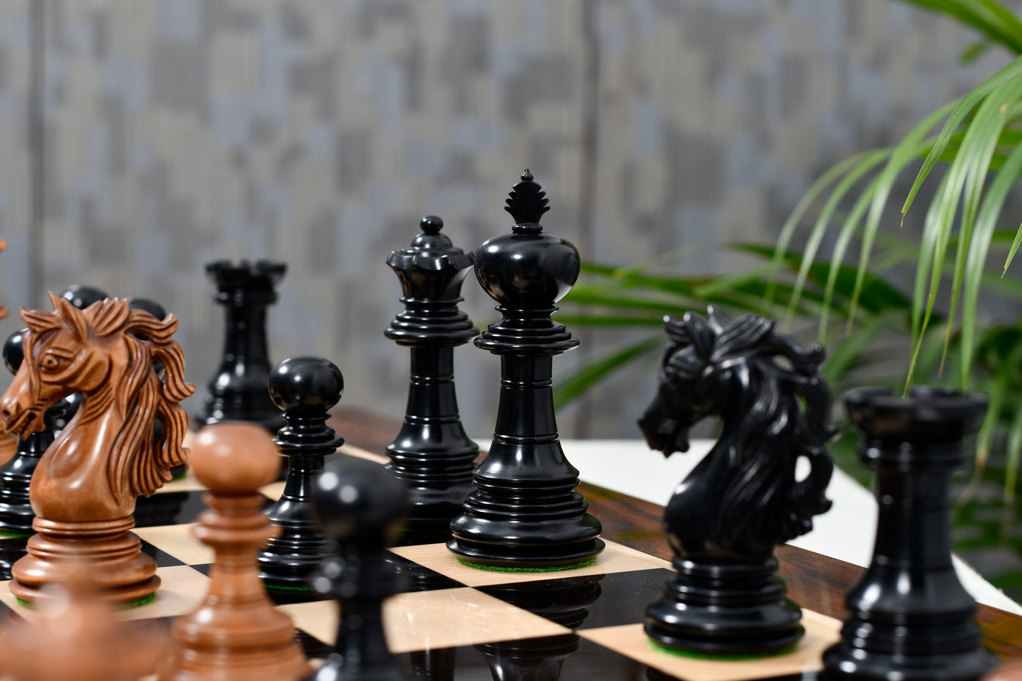 American Adios Series Luxury Chess Pieces in Distressed Boxwood & Ebony Wood - 4.4" King