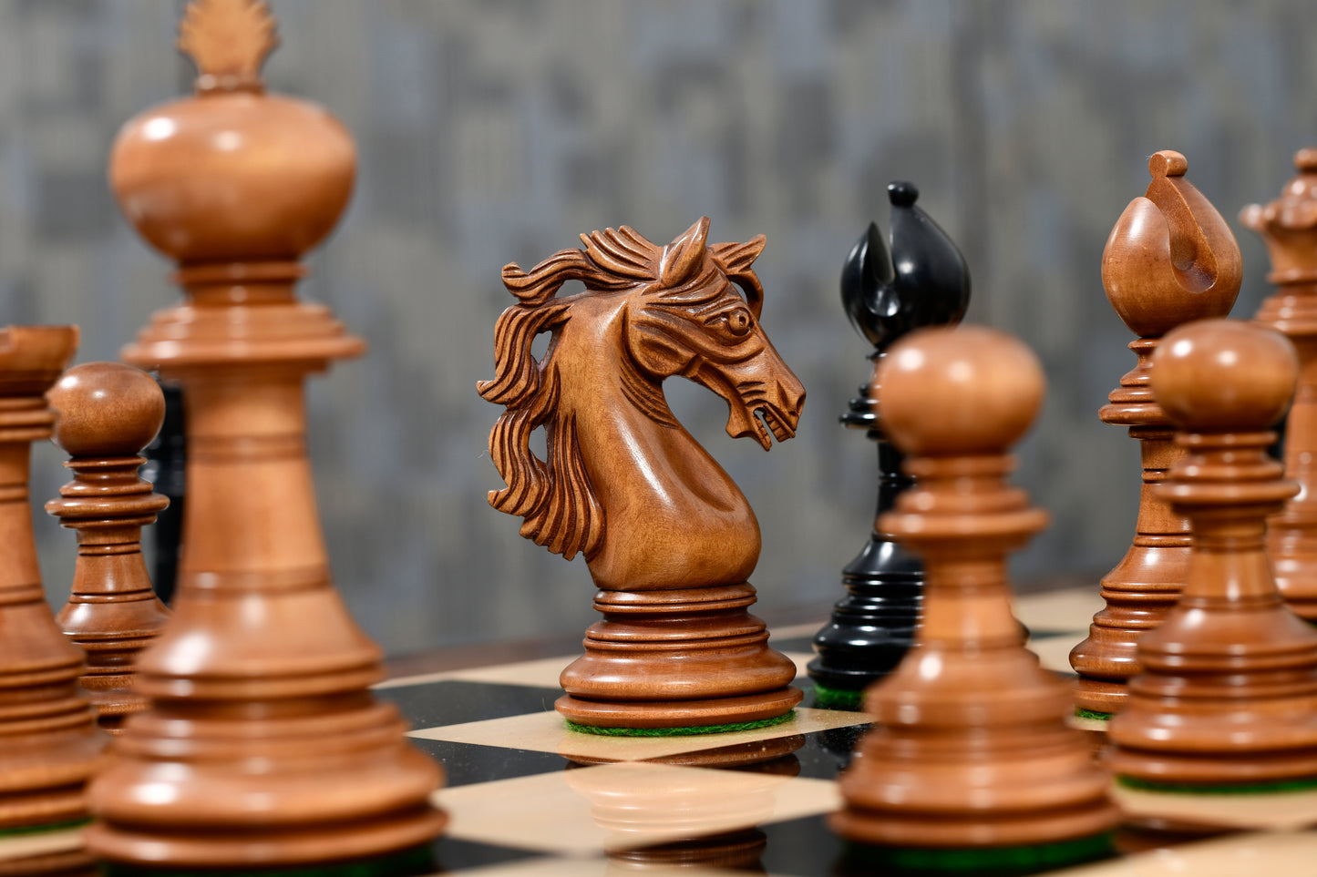 American Adios Series Luxury Chess Pieces in Distressed Boxwood & Ebony Wood - 4.4" King