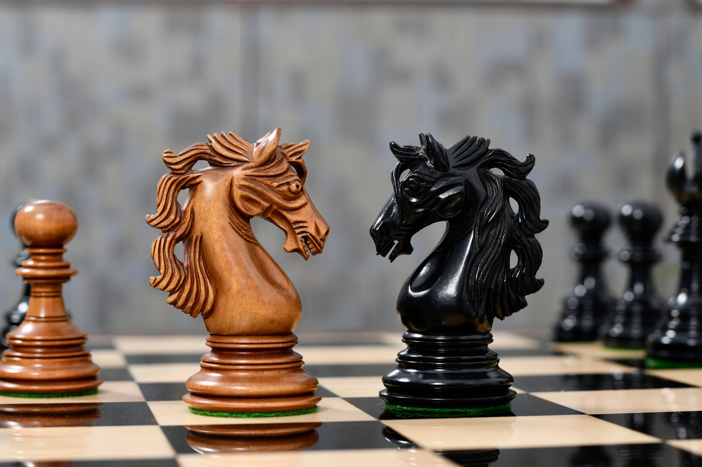 American Adios Series Luxury Chess Pieces in Distressed Boxwood & Ebony Wood - 4.4" King
