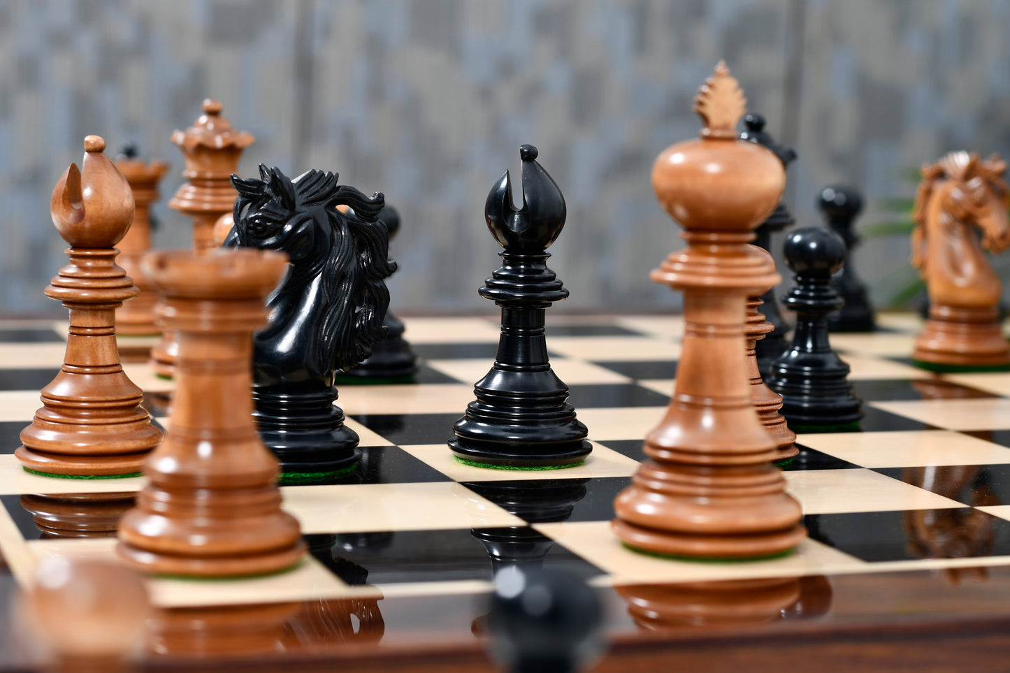 American Adios Series Luxury Chess Pieces in Distressed Boxwood & Ebony Wood - 4.4" King
