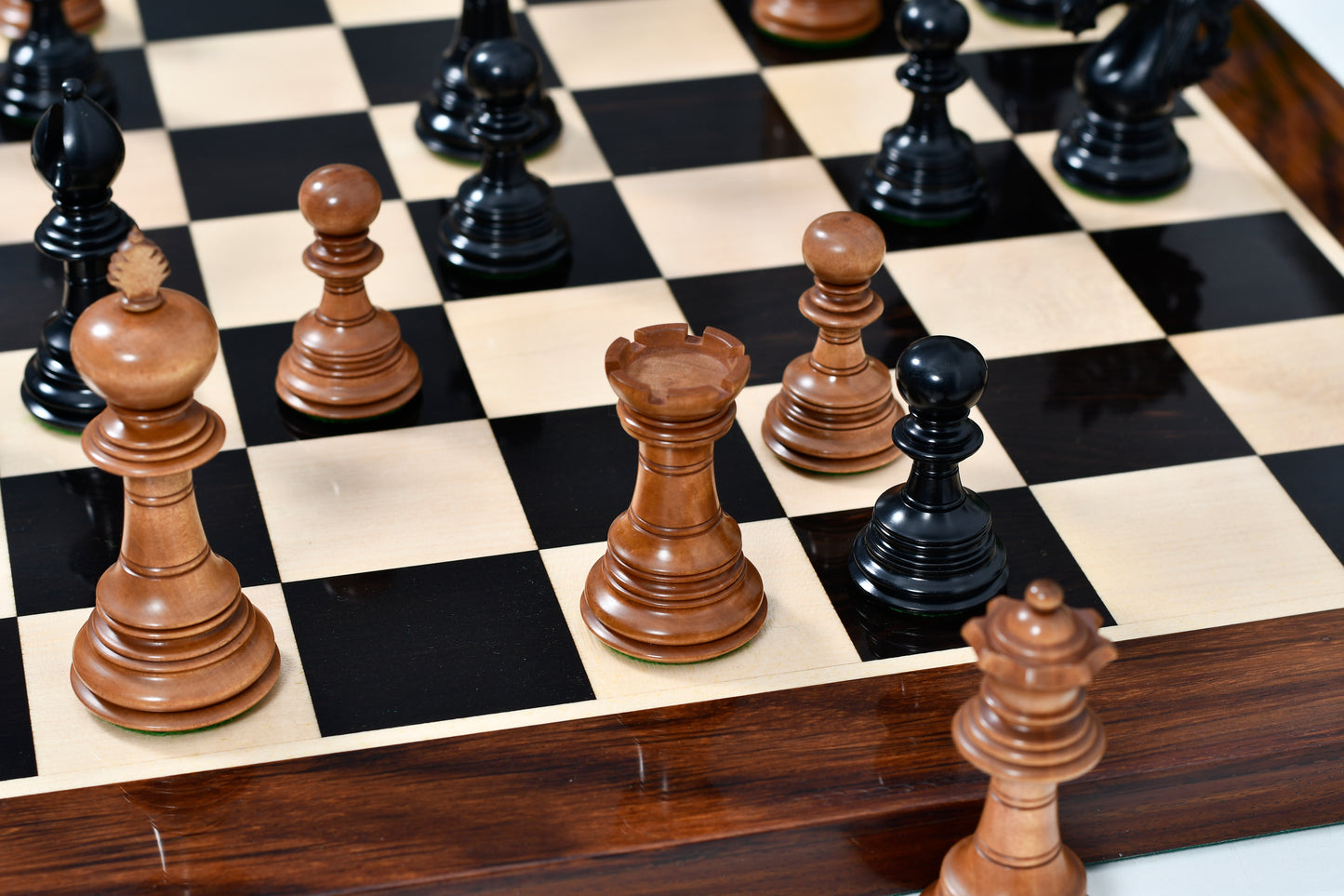 American Adios Series Luxury Chess Pieces in Distressed Boxwood & Ebony Wood - 4.4" King