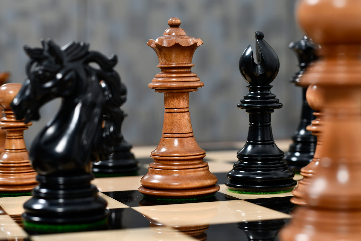 American Adios Series Luxury Chess Pieces in Distressed Boxwood & Ebony Wood - 4.4" King