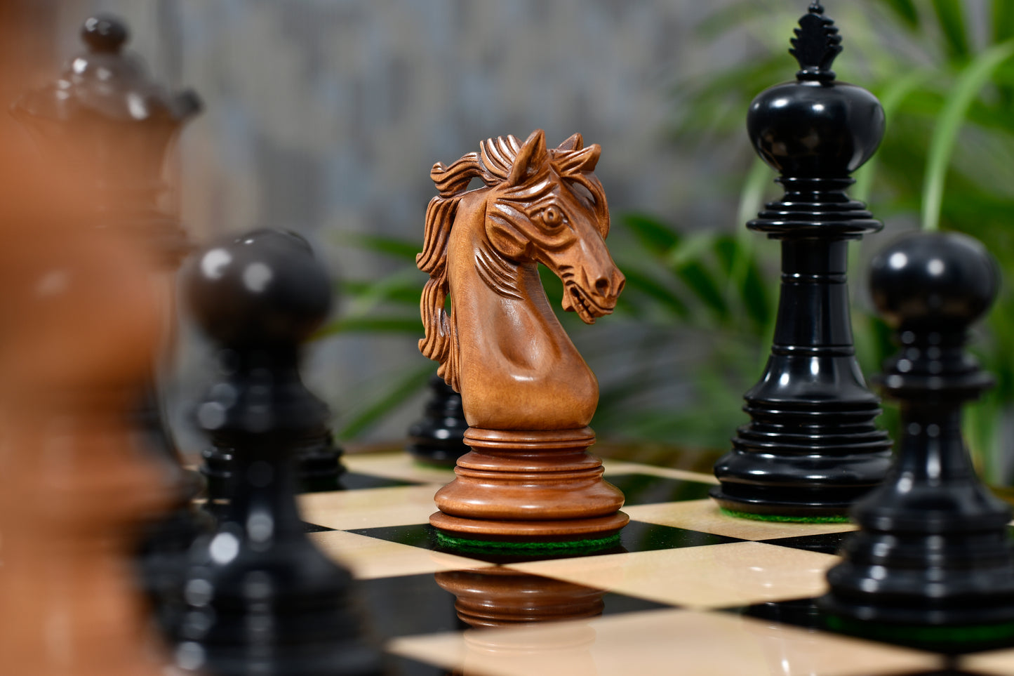 American Adios Series Luxury Chess Pieces in Distressed Boxwood & Ebony Wood - 4.4" King