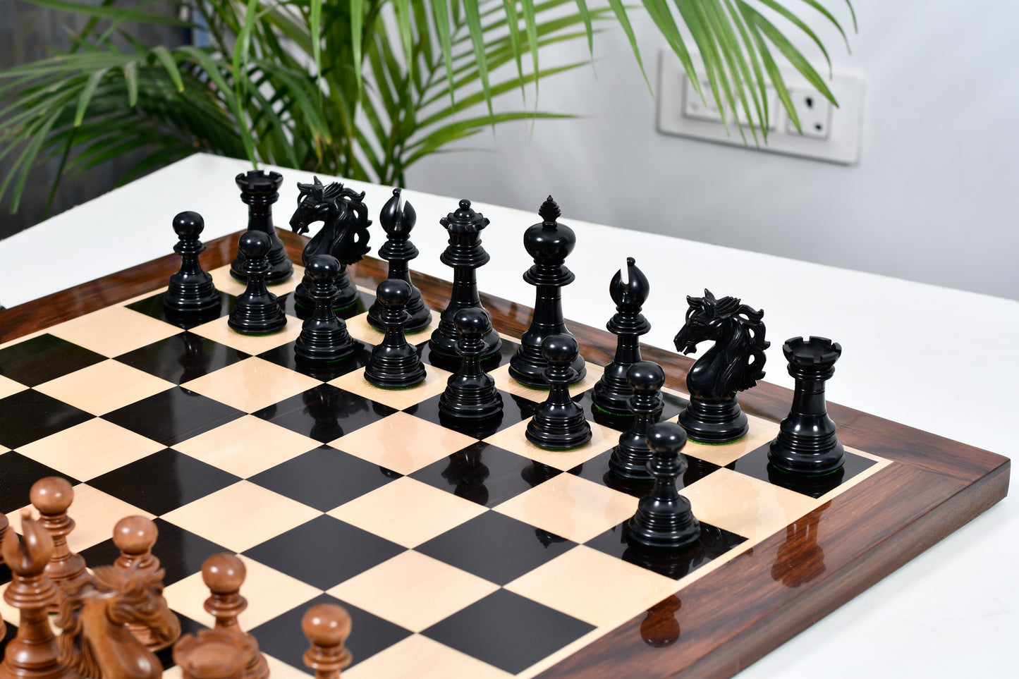 American Adios Series Luxury Chess Pieces in Distressed Boxwood & Ebony Wood - 4.4" King