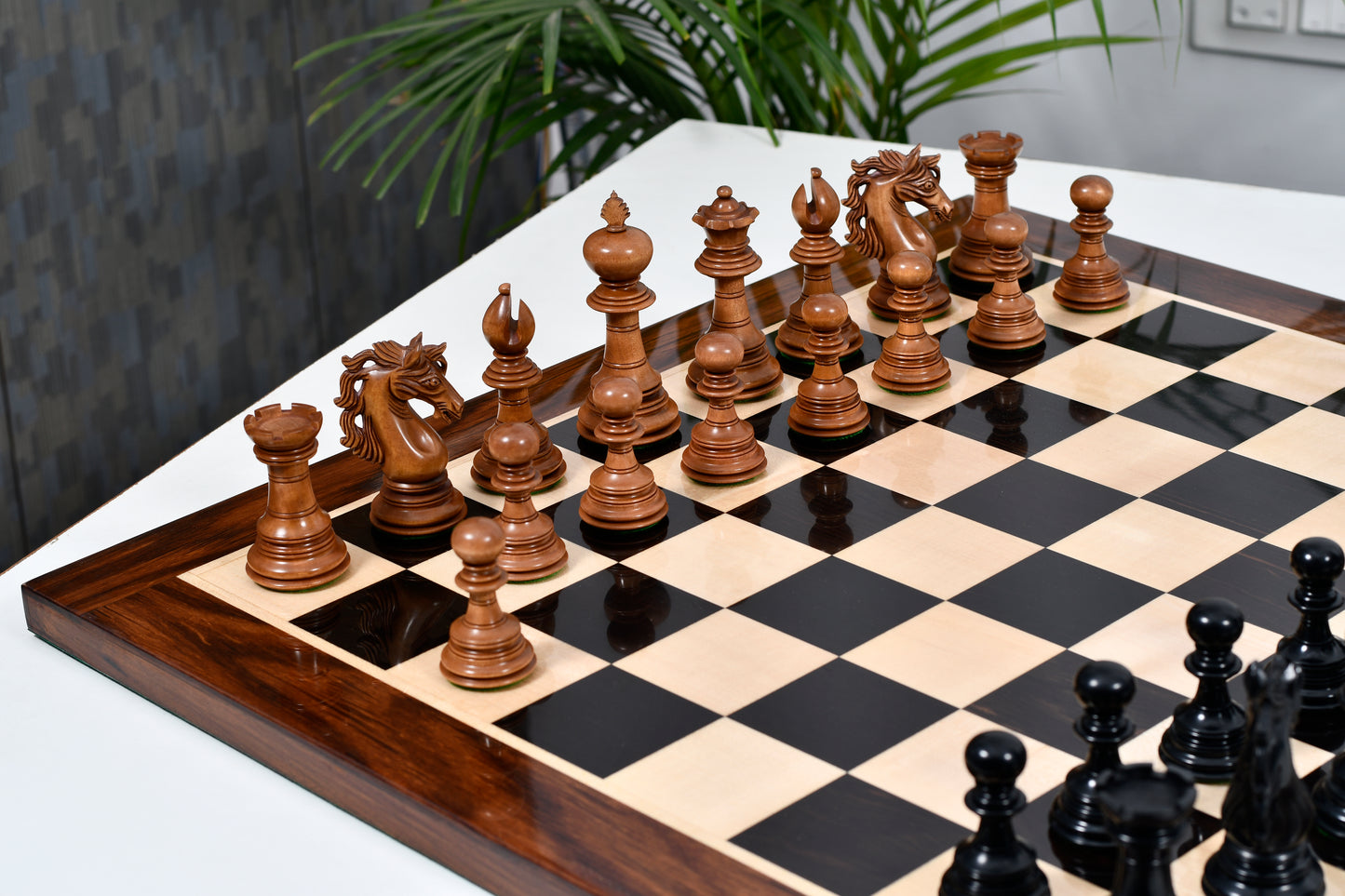 American Adios Series Luxury Chess Pieces in Distressed Boxwood & Ebony Wood - 4.4" King