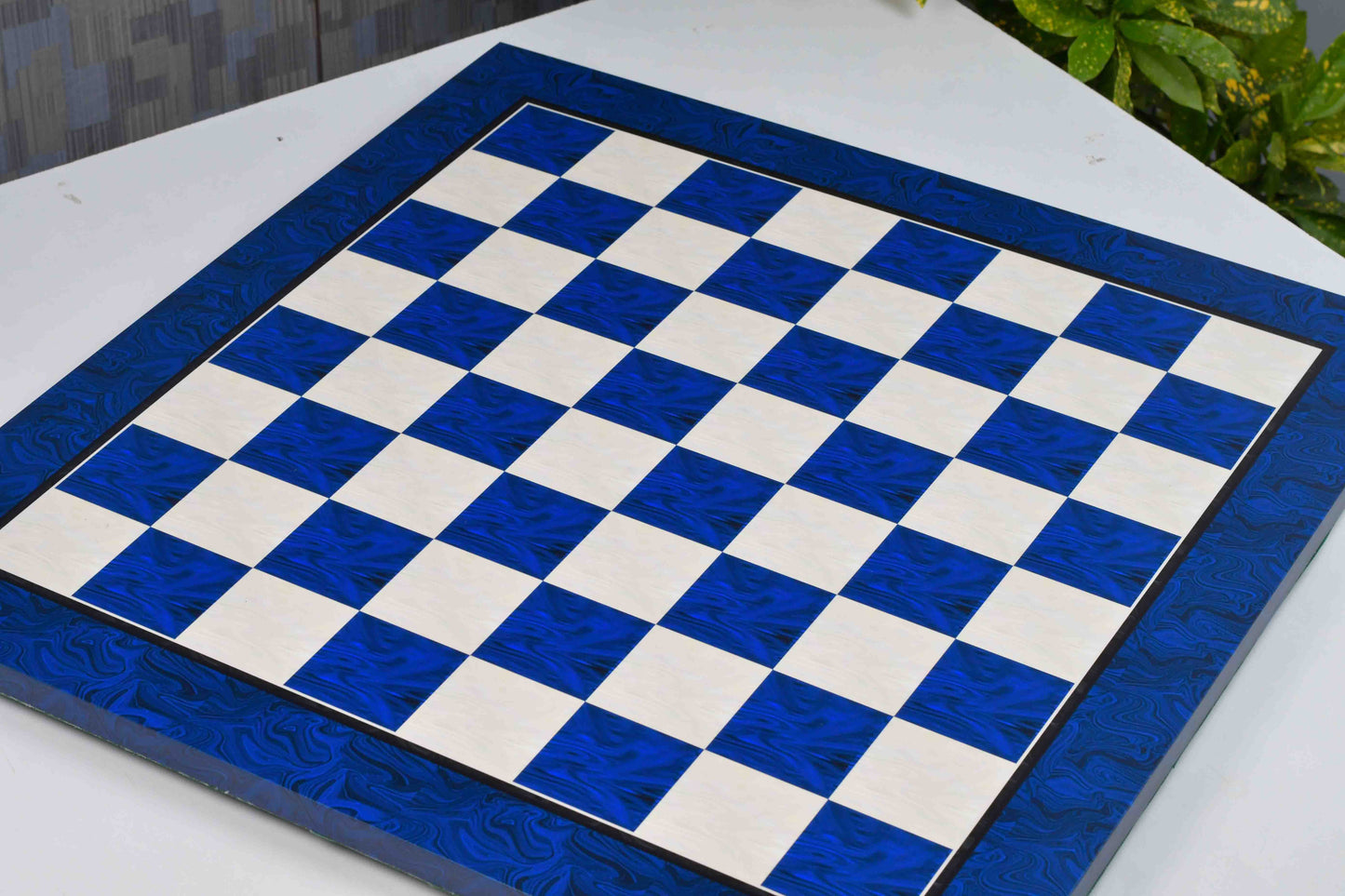 Blue Burl Wooden Pattern Tournament Chess Board 21" 57mm Squares