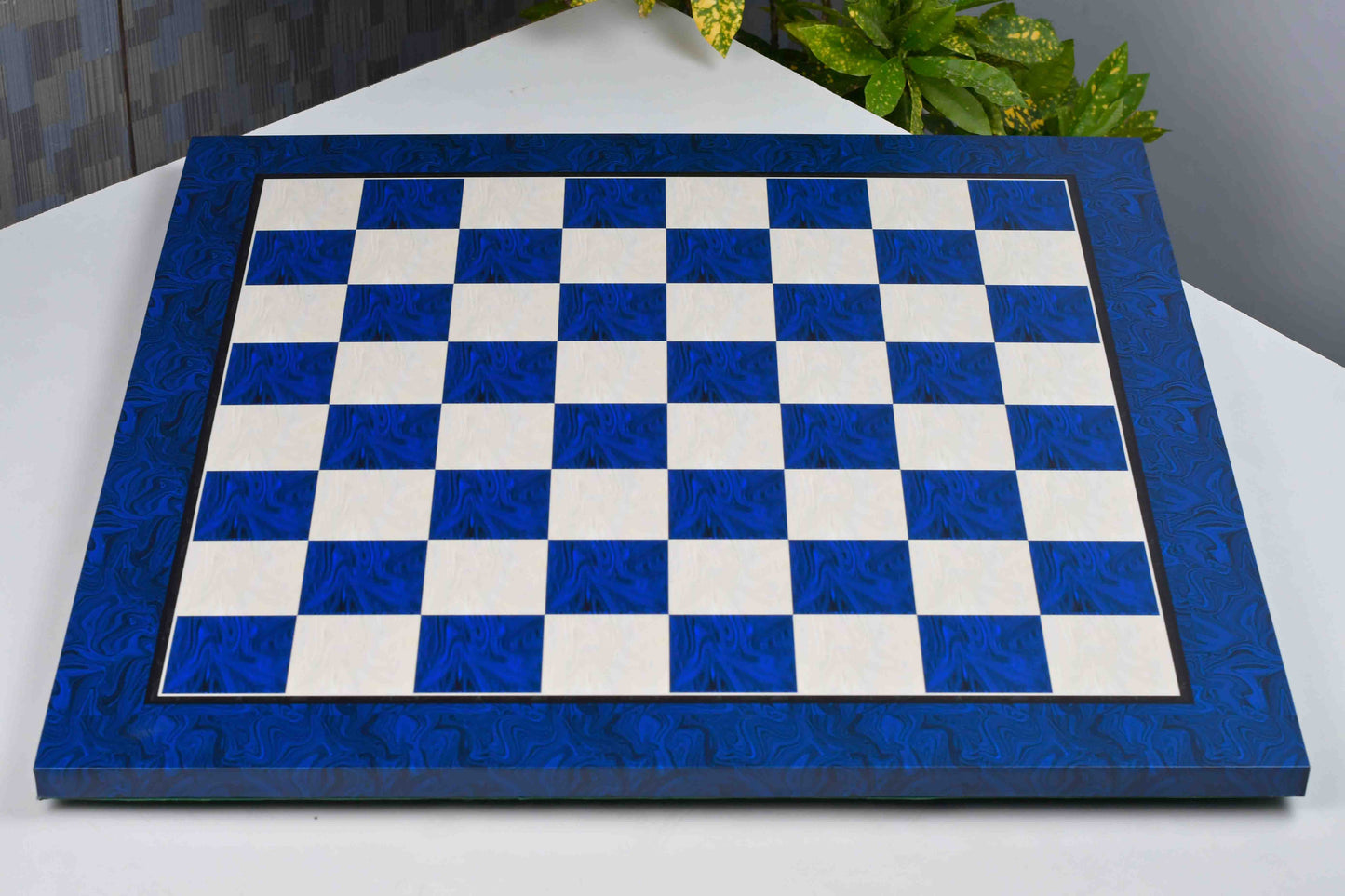 Blue Burl Wooden Pattern Tournament Chess Board 21" 57mm Squares