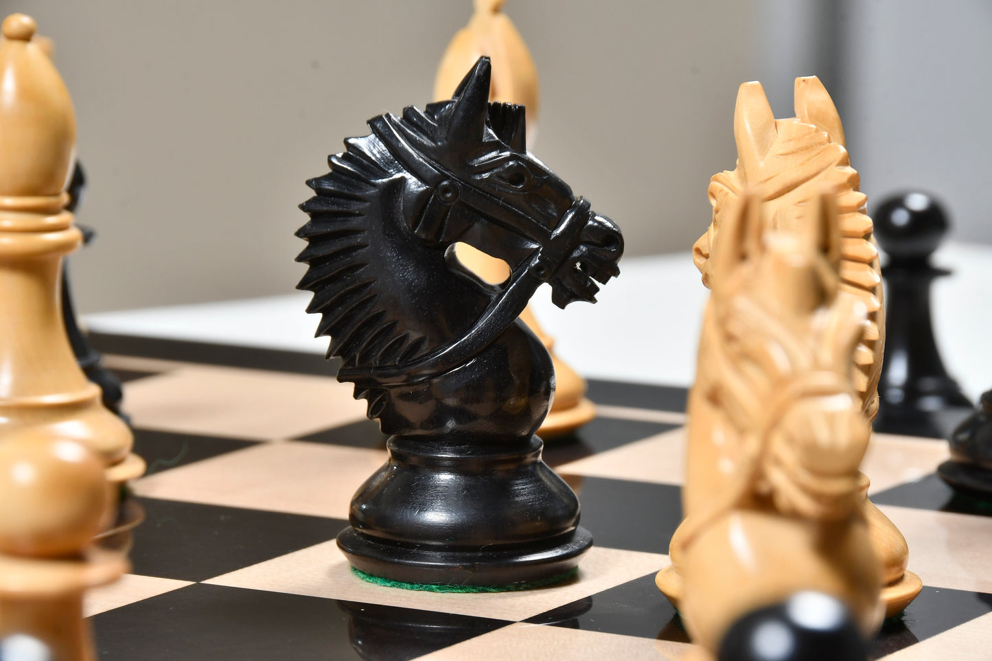 The American Bridle Triple-Weighted Chess Pieces with Extra Queen - Handcrafted in Ebony & Boxwood 4.2" King