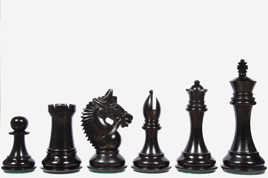 The American Bridle Triple-Weighted Chess Pieces with Extra Queen - Handcrafted in Ebony & Boxwood 4.2" King