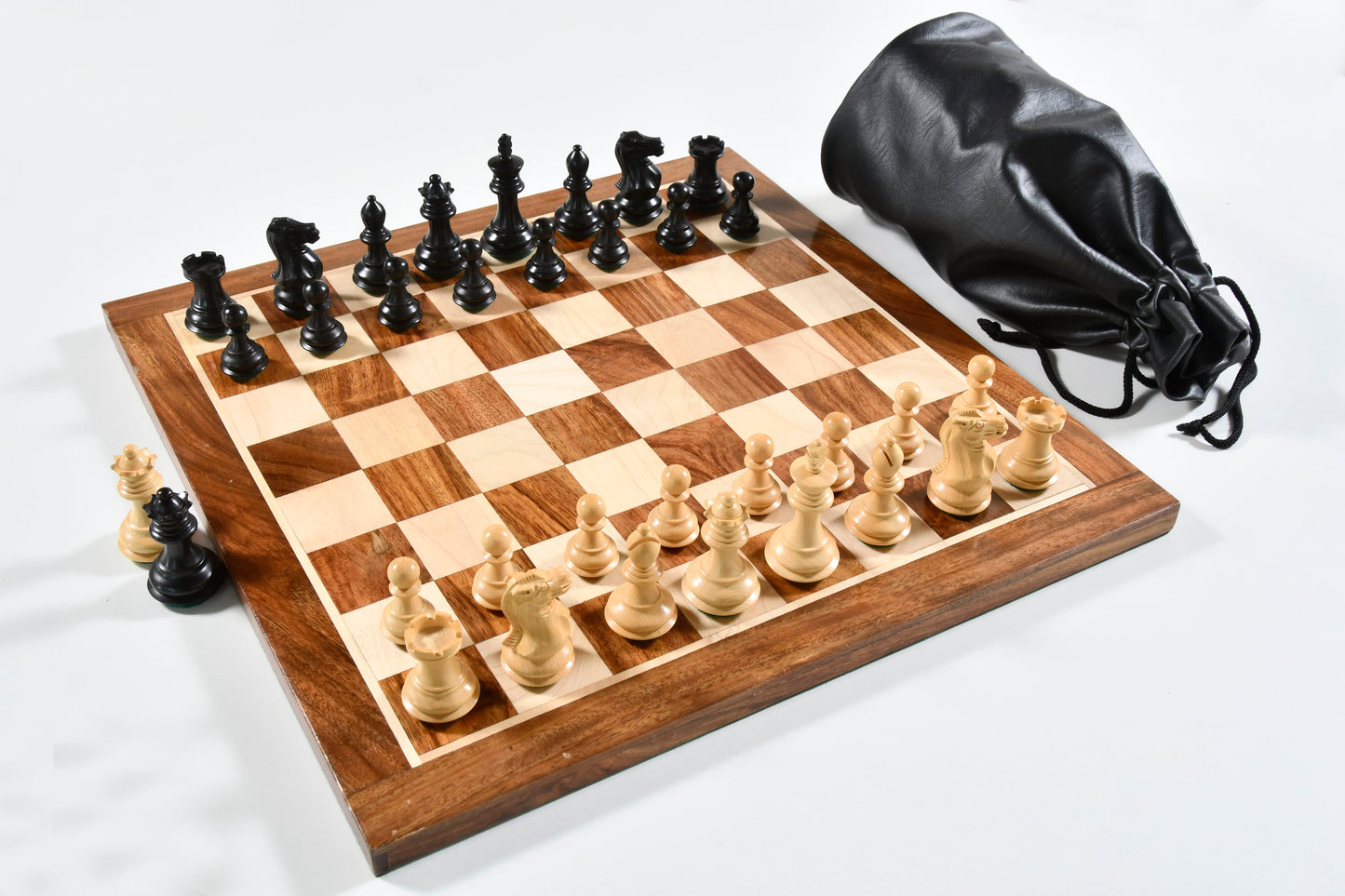 Collector Series Chess Pieces in Ebonized/Boxwood - 2.6" King with Board & Storage Pouch