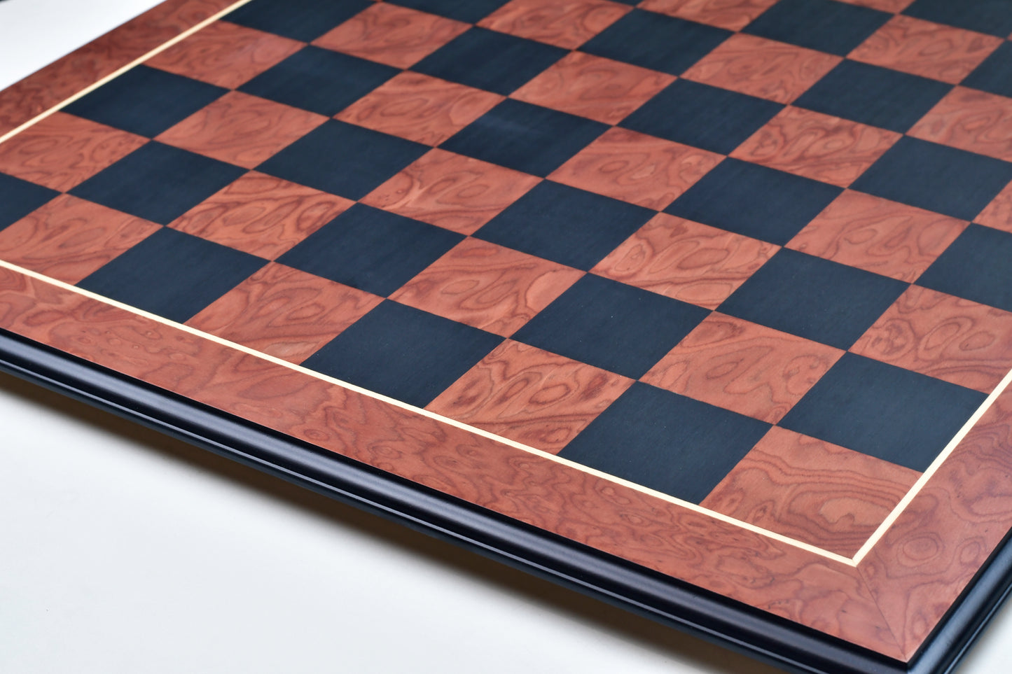 Deluxe Black Anigre Red Ash Burl Matte Chess Board 24" (60mm) | CHESSBAZAAR