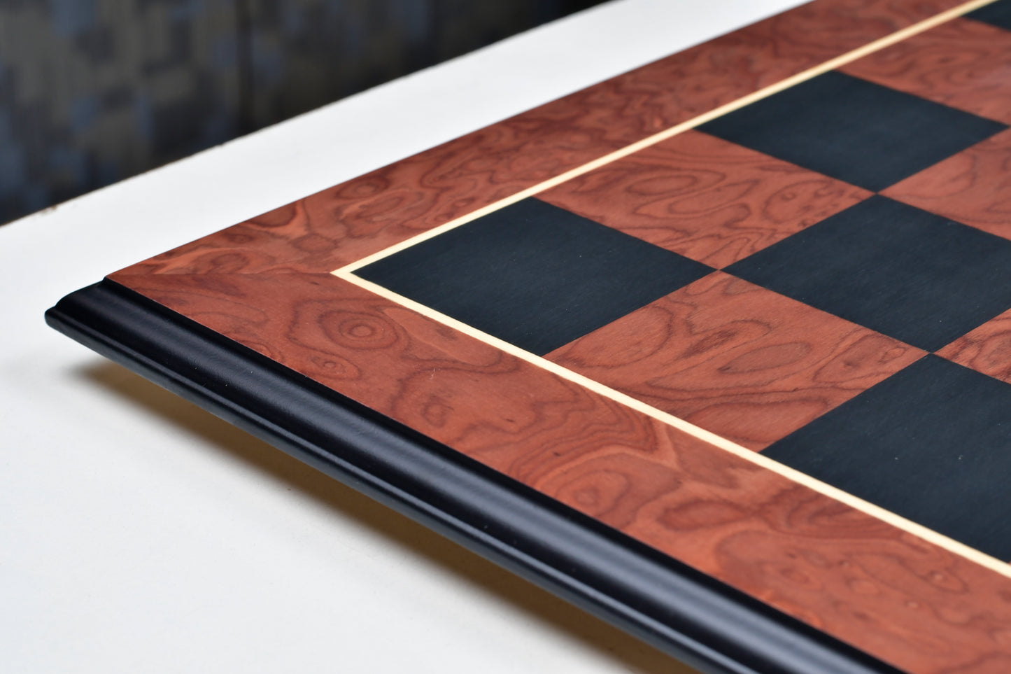 Deluxe Black Anigre Red Ash Burl Matte Chess Board 24" (60mm) | CHESSBAZAAR