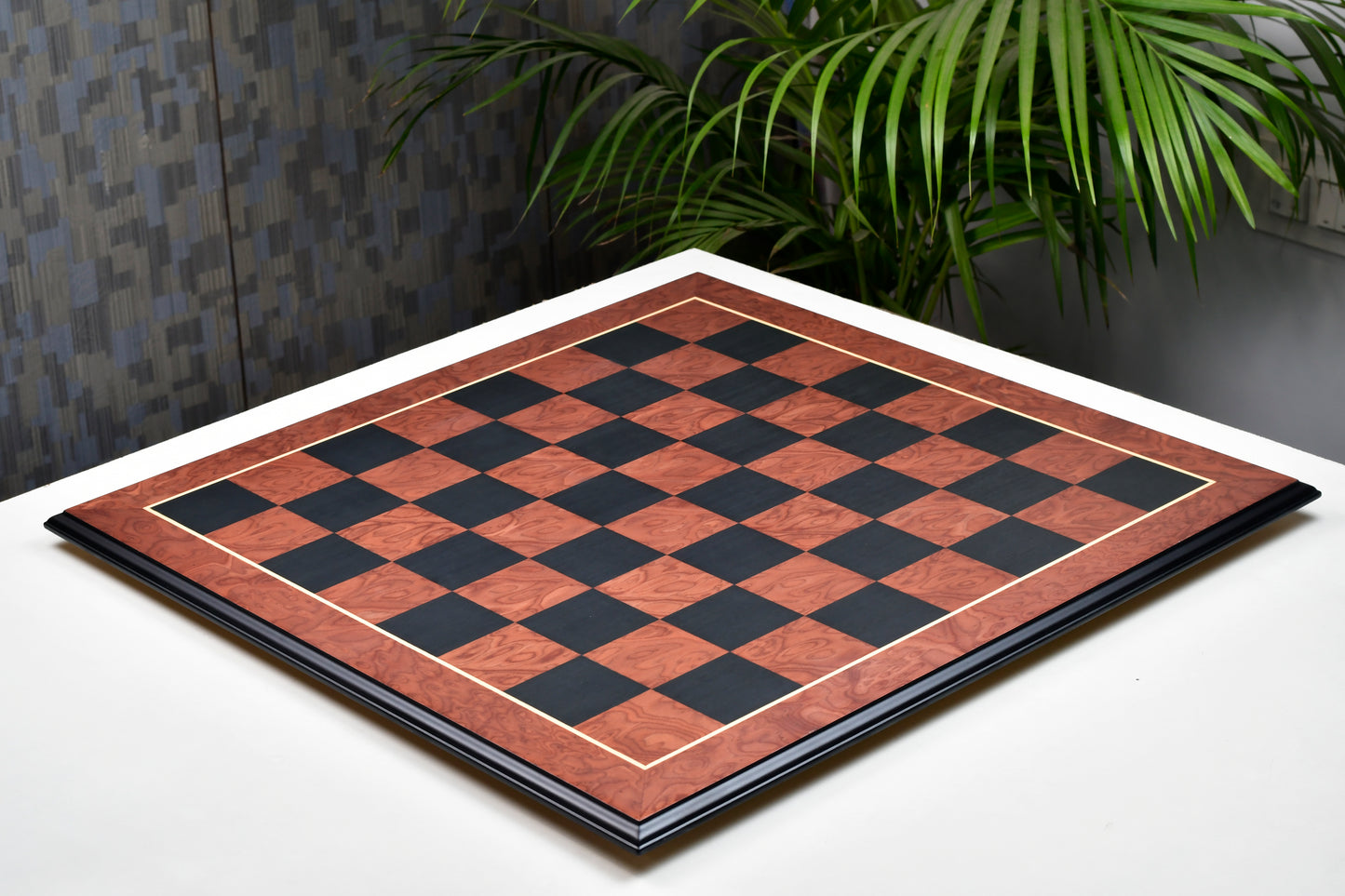 Deluxe Black Anigre Red Ash Burl Matte Chess Board 24" (60mm) | CHESSBAZAAR