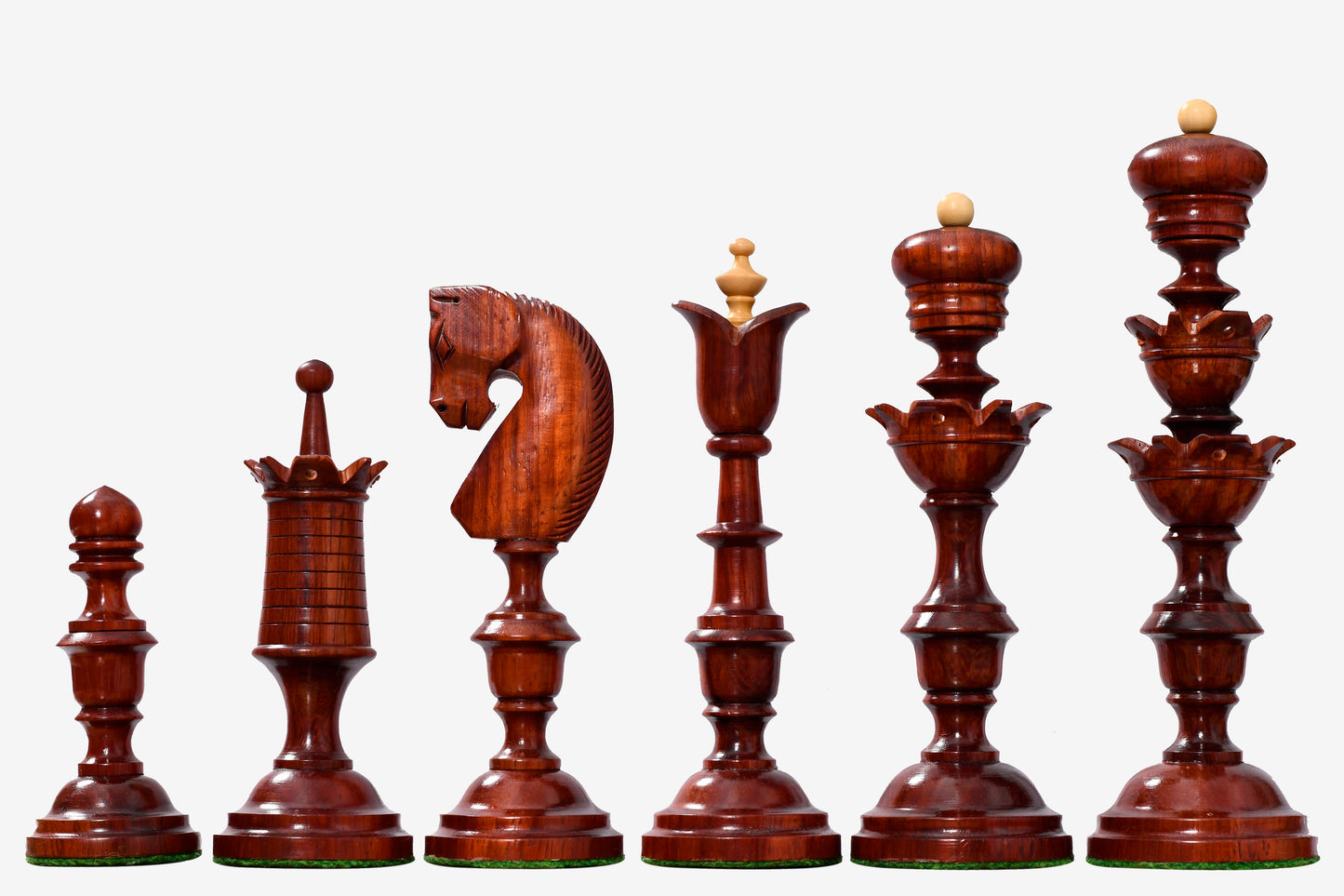 Reproduced Antique Chess Pieces in Bud Rosewood & Boxwood 5.95" King