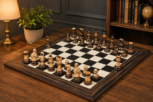 Combo 1950 Dubrovnik Bobby Fischer Chessmen Version 3.0 – Lacquered Box Wood Chess Set with 3.7" King & Board