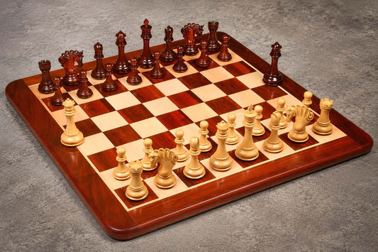 Combo of The Pegasus Series Artisan Staunton Chess Pieces ver 2.0 in Padauk Wood / Boxwood - 4.6" King with Solid Wooden Chess Board - 23"