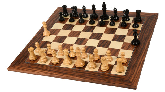 The Modern Staunton Chess Pieces in Ebony / Boxwood - 3.75" King with Board