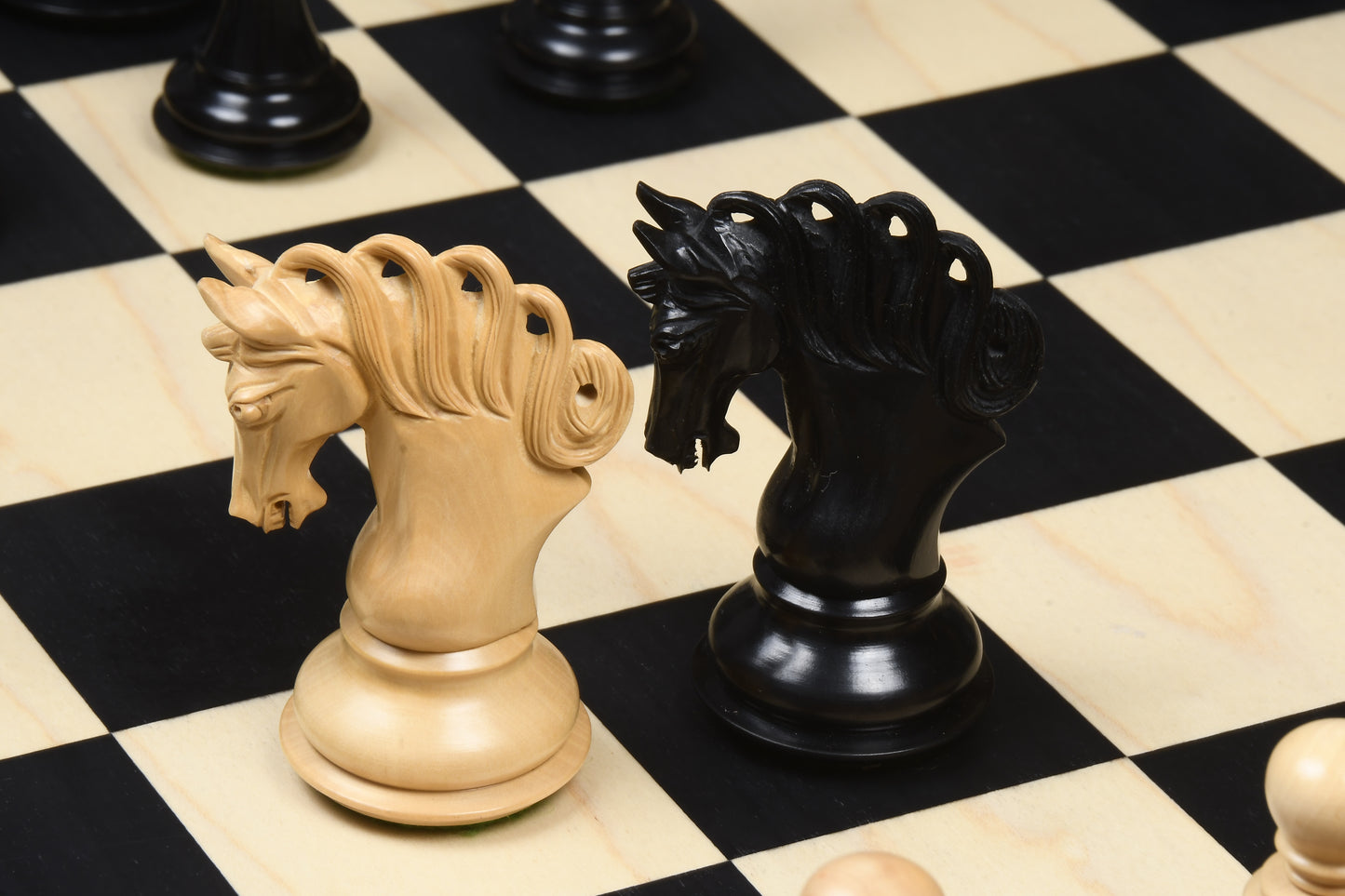 Combo of The Pegasus Series Artisan Staunton Chess Pieces ver 2.0 in Ebony / Boxwood - 4.6" King with Wooden Chess Board 24"