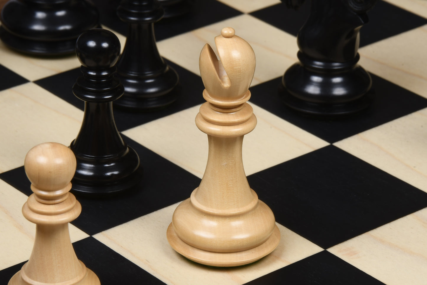 Combo of The Pegasus Series Artisan Staunton Chess Pieces ver 2.0 in Ebony / Boxwood - 4.6" King with Wooden Chess Board 24"