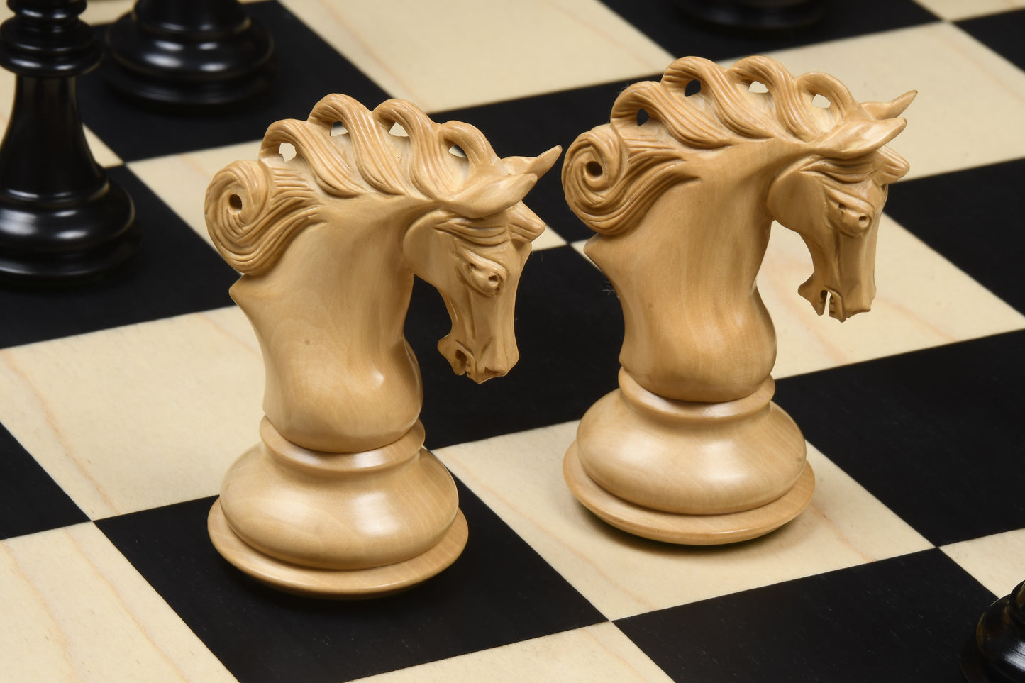 Combo of The Pegasus Series Artisan Staunton Chess Pieces ver 2.0 in Ebony / Boxwood - 4.6" King with Wooden Chess Board 24"