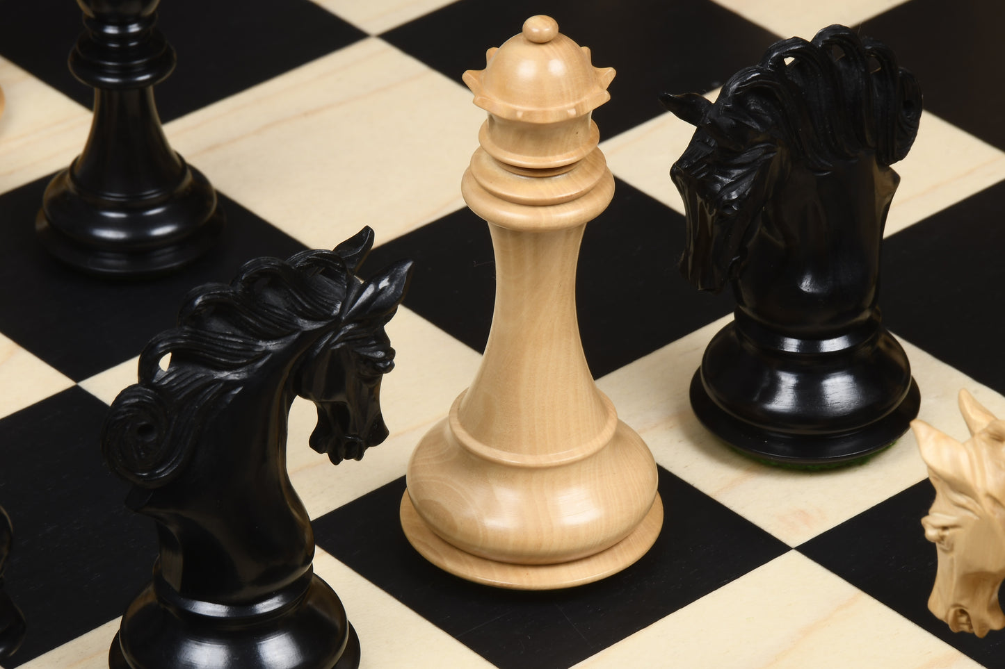 Combo of The Pegasus Series Artisan Staunton Chess Pieces ver 2.0 in Ebony / Boxwood - 4.6" King with Wooden Chess Board 24"