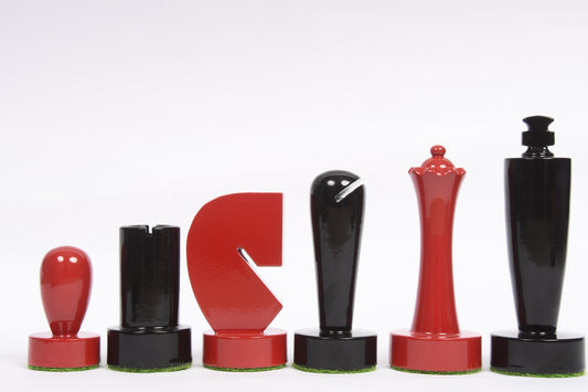 Berliner Series Modern Minimalist Chess Pieces in Red and Black Painted Box Wood - 3.7" King