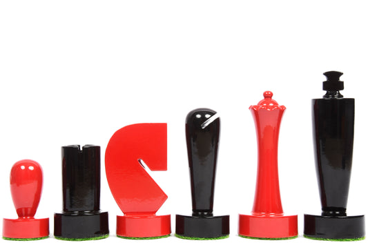 Berliner Series Modern Minimalist Chess Pieces in Red and Black Painted Box Wood - 3.7" King