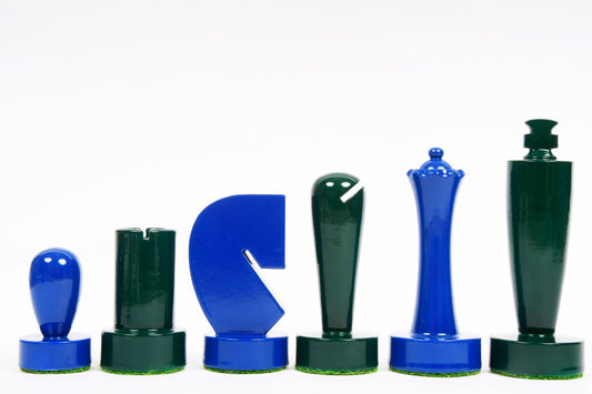 Berliner Series Modern Minimalist Chess Pieces in Blue and Green Painted Box Wood - 3.7" King