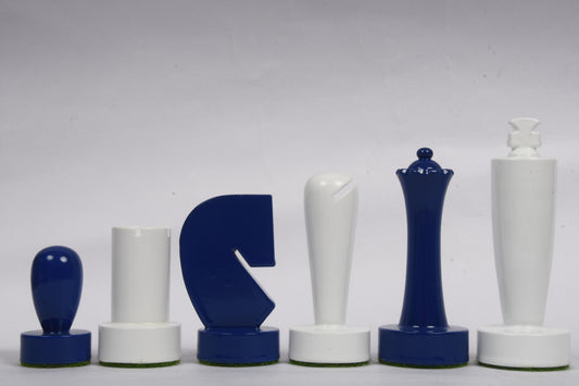 Berliner Series Modern Minimalist Chess Pieces in Blue and White Painted Box Wood - 3.7" King