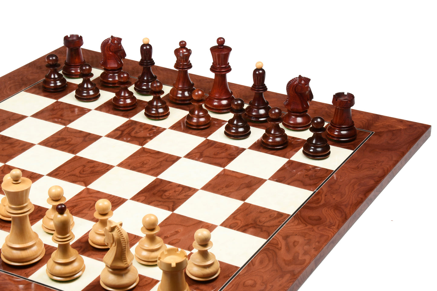 1950 Repro Dubrovnik Bobby Fischer Chessmen V3.0 in Bud Rosewood/Boxwood - 3.7" King with Board