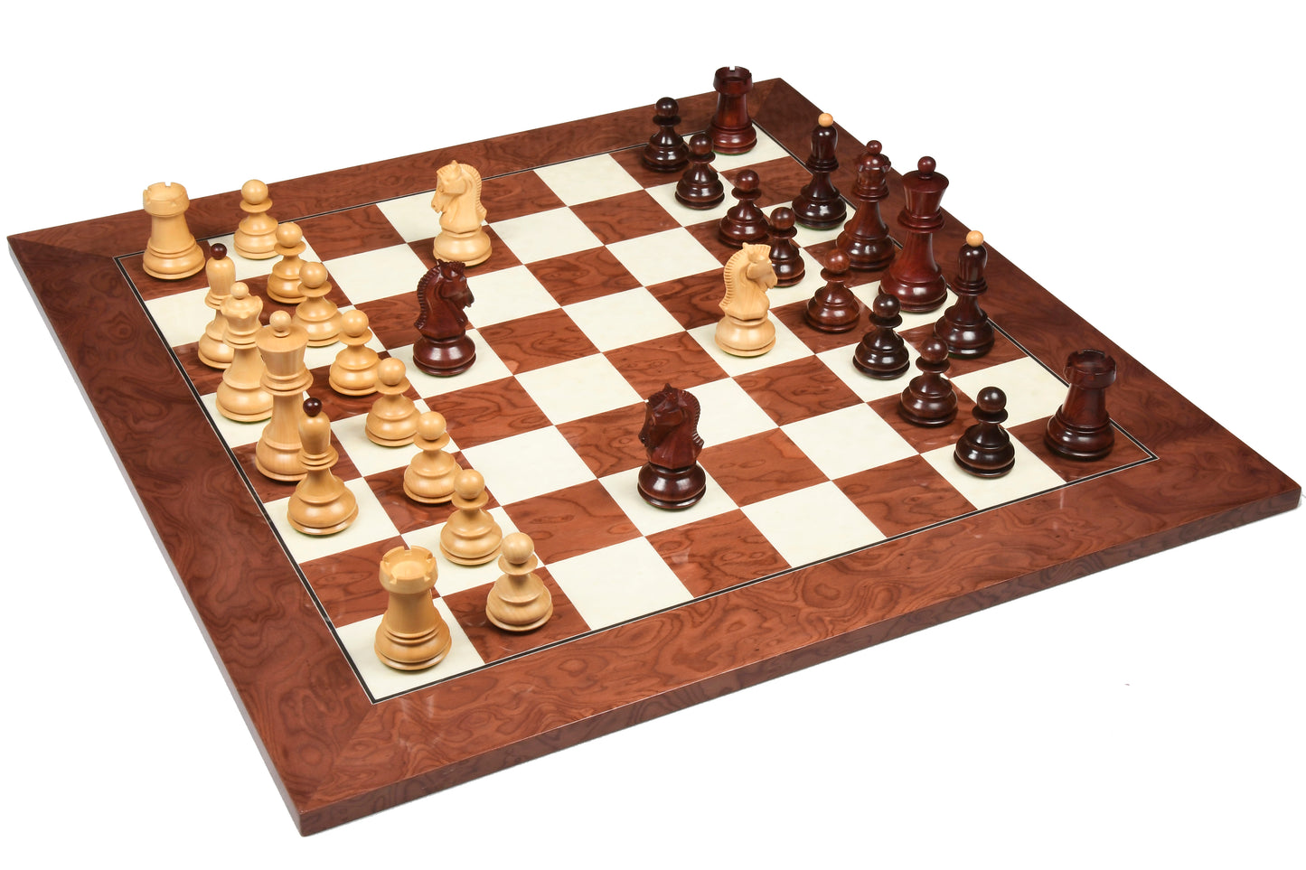 1950 Repro Dubrovnik Bobby Fischer Chessmen V3.0 in Bud Rosewood/Boxwood - 3.7" King with Board