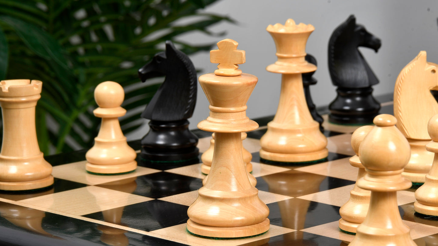 Reproduced 90s French Chavet Championship Tournament Chess Pieces V2.0 in Ebonized / Box Wood - 3.6" King