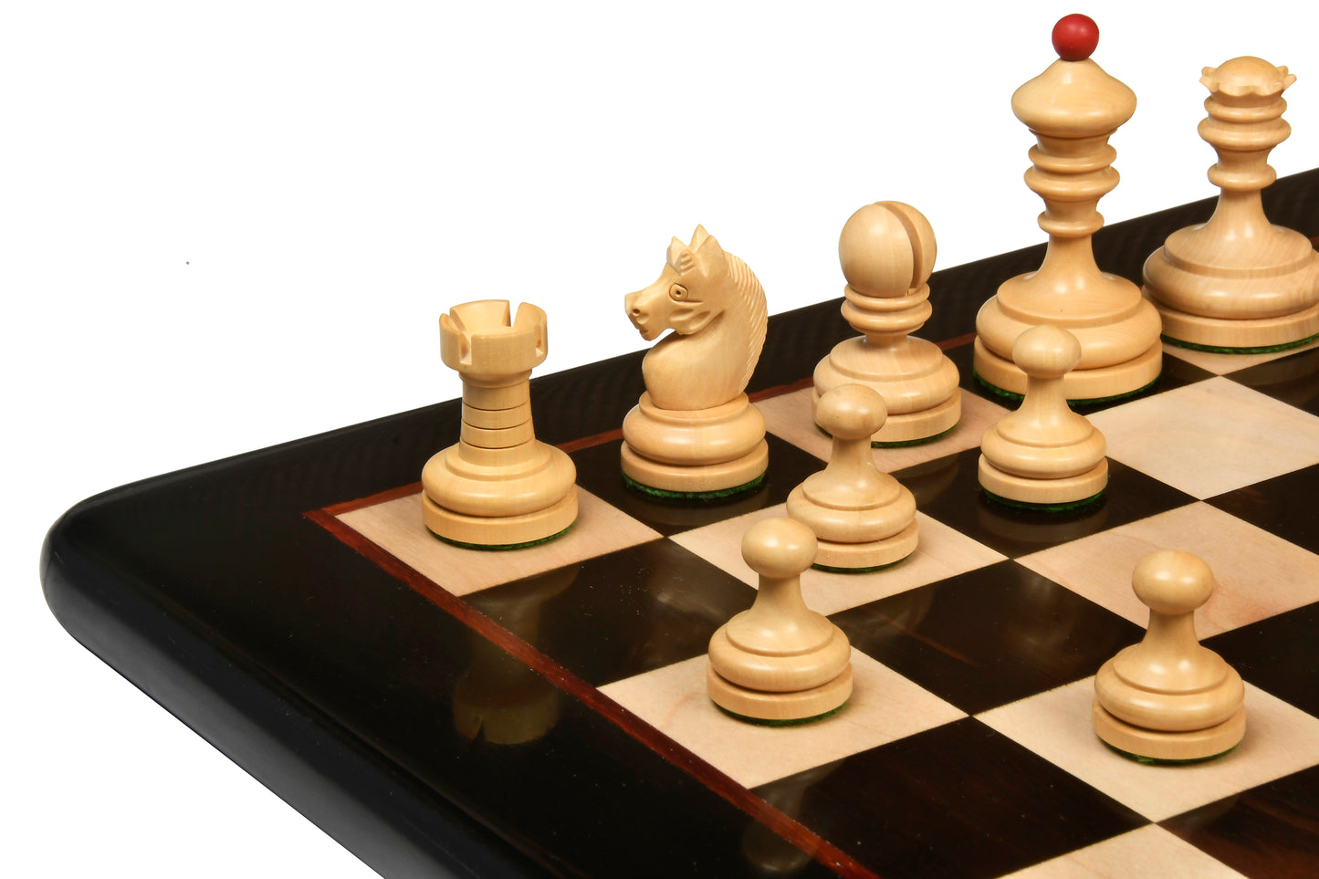 Repro Vintage 1930 German Knubbel Chess Set in Stained Crimson / Boxwood with Board