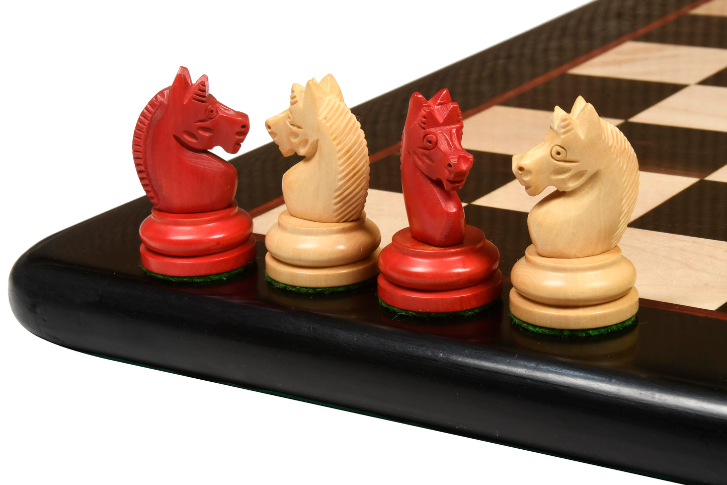 Repro Vintage 1930 German Knubbel Chess Set in Stained Crimson / Boxwood with Board