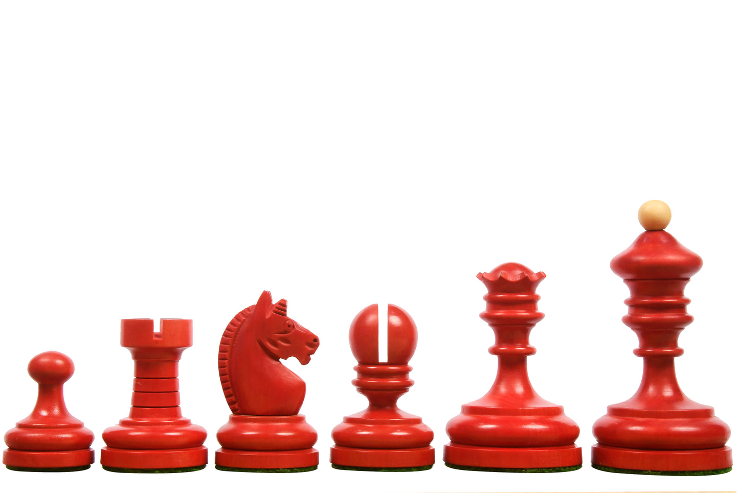 Repro Vintage 1930 German Knubbel Chess Set in Stained Crimson / Boxwood with Board
