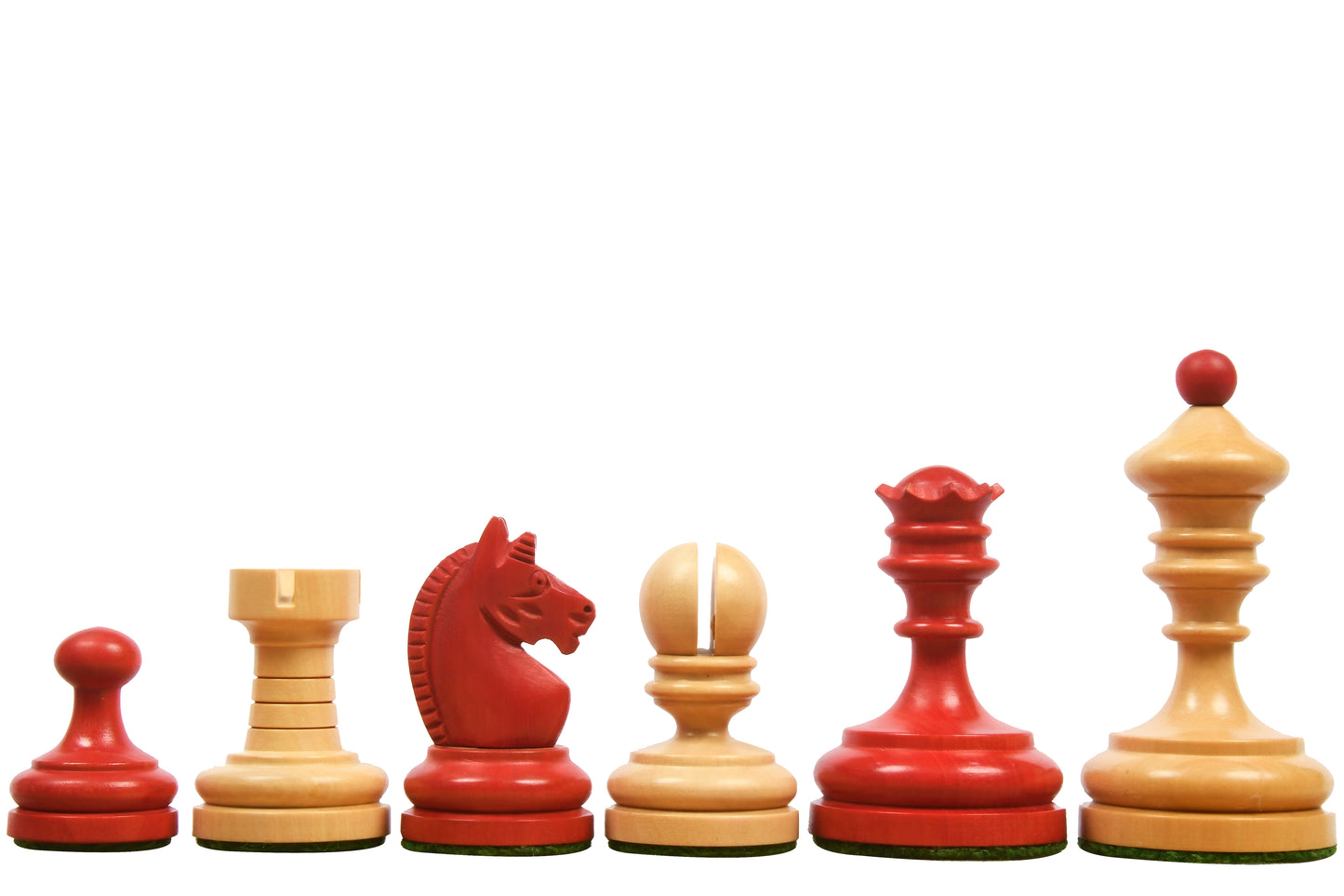 Repro Vintage 1930 German Knubbel Chess Set in Stained Crimson / Boxwood with Board