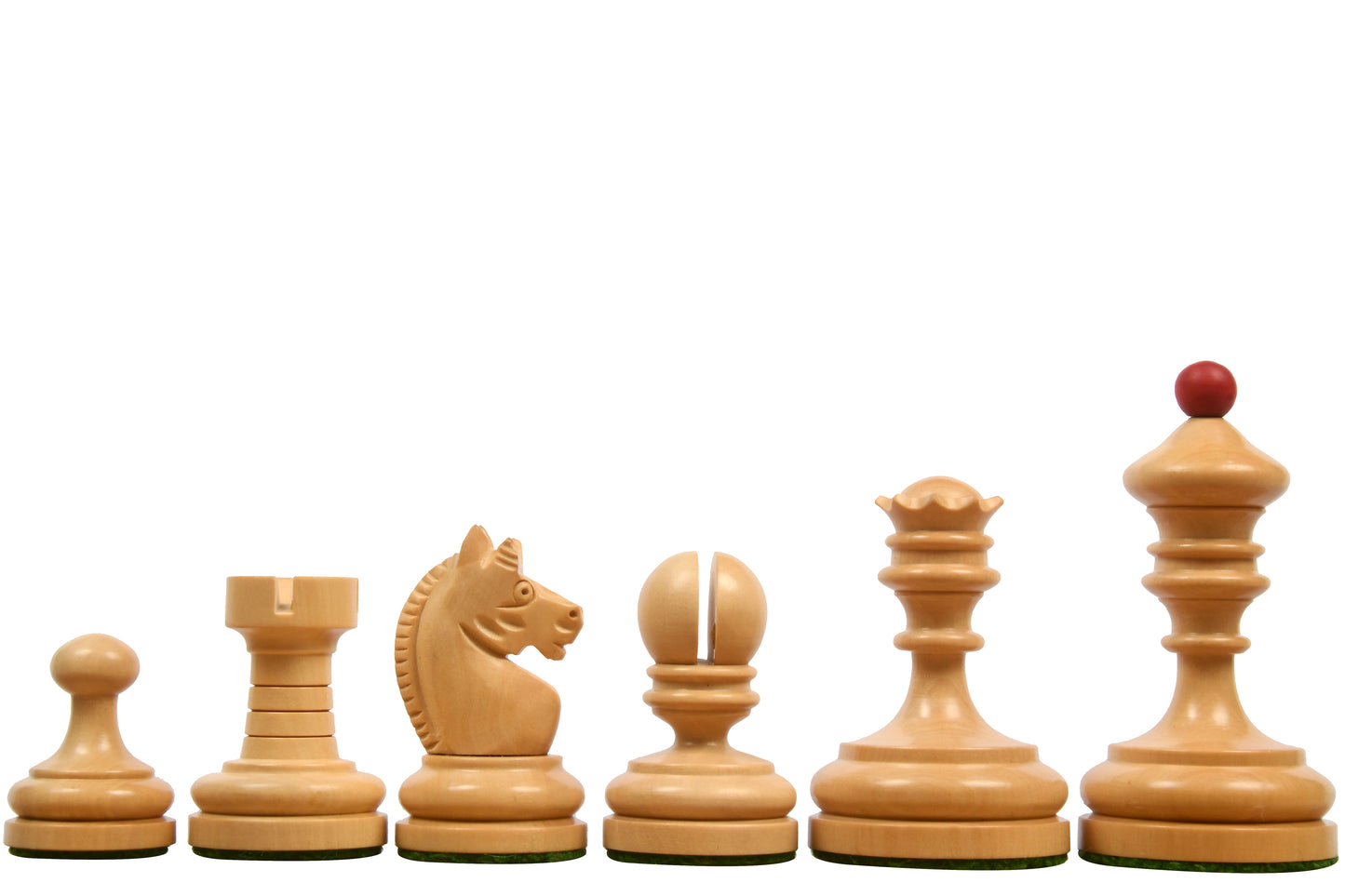 Repro Vintage 1930 German Knubbel Chess Set in Stained Crimson / Boxwood with Board