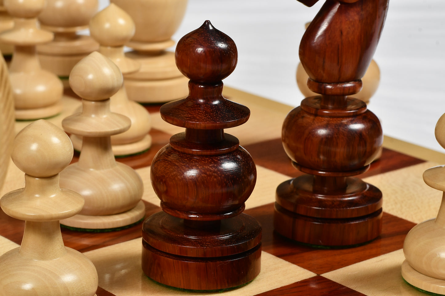 Reproduced Antique Series French Regency Chess Pieces in Bud Rosewood & Boxwood - 4.2" King