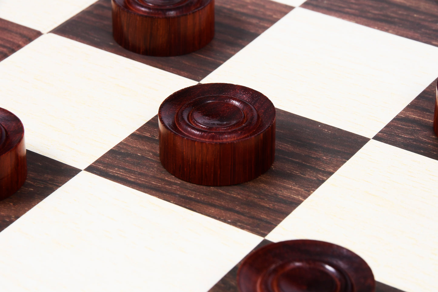 Wooden Checkers / Draught Set in Bud Rose Wood & Boxwood - 30mm