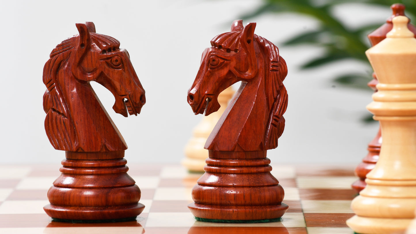 Combo The New Columbian Staunton Series Chess Pieces in Bud Rose Wood & Box wood - 3.8" King with Wooden Chess Board