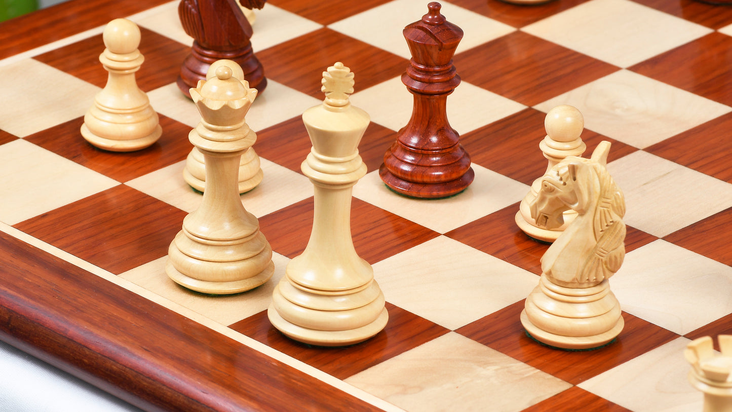 Combo The New Columbian Staunton Series Chess Pieces in Bud Rose Wood & Box wood - 3.8" King with Wooden Chess Board