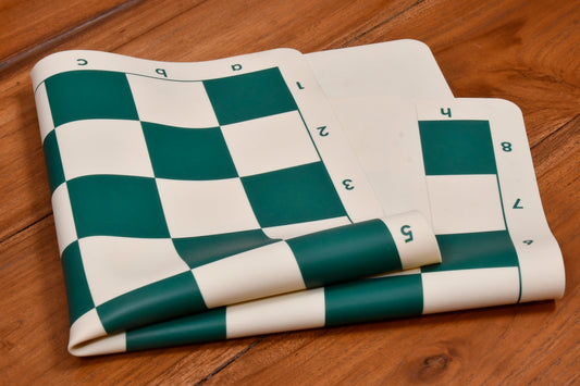 Silicone Unique Flexible Roll-up Chess Board with Algebraic Notation in Dark Green & Off-White Color 20" - 55 mm