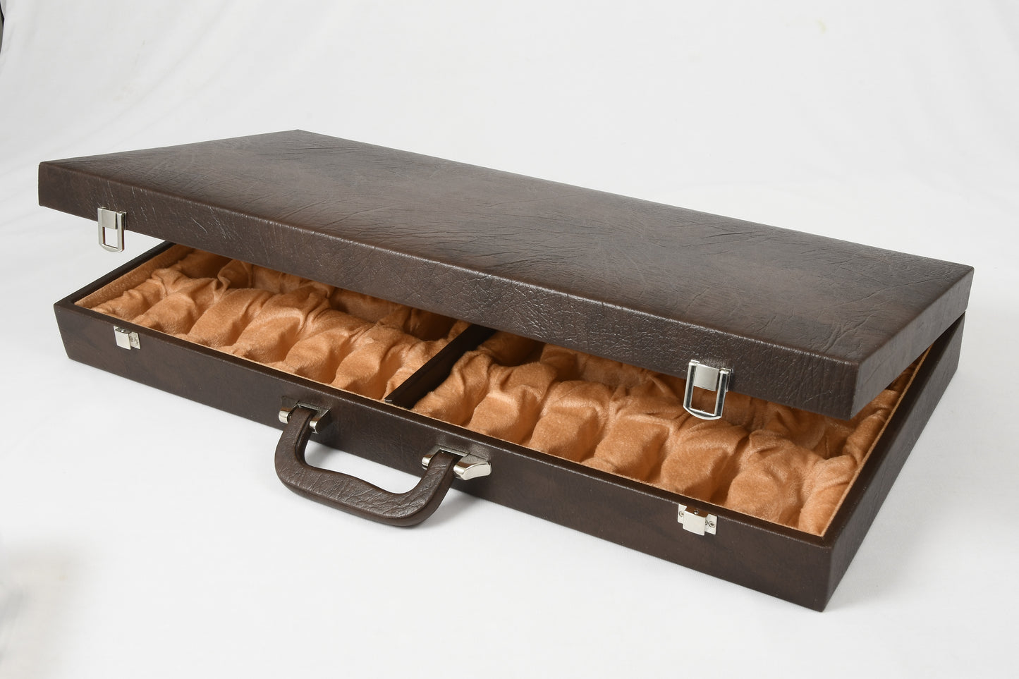 Leatherette Chess Set Briefcase Storage Box Coffer (Brown Color) with Fixed Slots for 3.75" - 4" Pieces