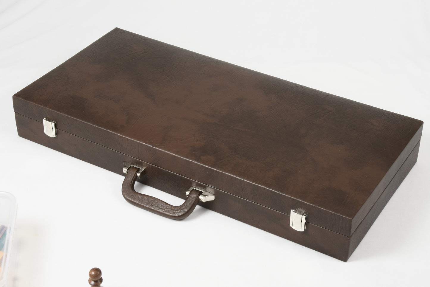 Leatherette Chess Set Briefcase Storage Box Coffer (Brown Color) with Fixed Slots for 3.75" - 4" Pieces