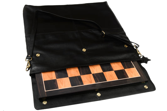 CB Genuine Black Leather Sling Bag for Wooden Chess Board Fits upto 21" or 54 cm Square Chessboards