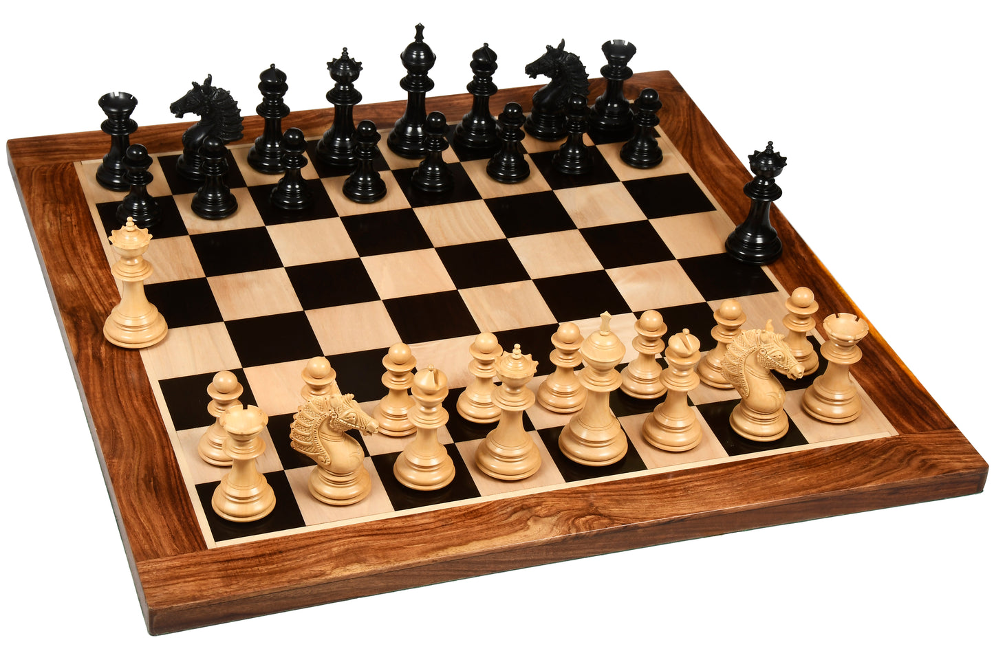 The Sikh Empire Series Triple Weighted Wooden Handmade Chess Pieces in Genuine Ebony Wood and Indian Boxwood - 4.5" King with Extra Queens