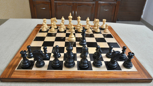 Admiral Series II Staunton Chess Set with Chess Board in Ebony / Boxwood - 4.5" King