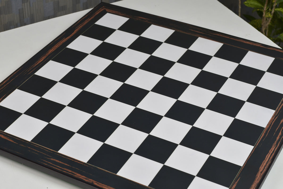 21" Wooden Chess Board in Deluxe Black Dyed Poplar & White Erable Look with Epoxy Matte Finish - 55 mm