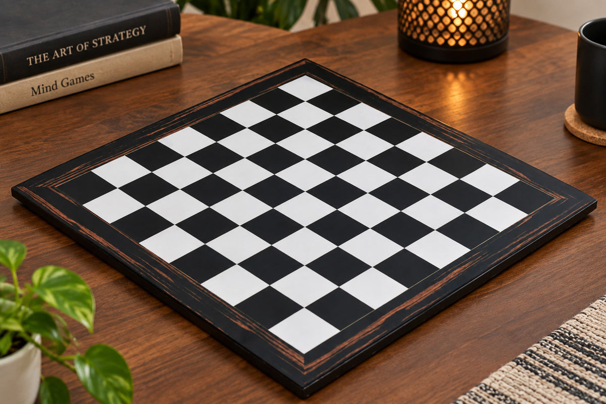 21" Wooden Chess Board in Deluxe Black Dyed Poplar & White Erable Look with Epoxy Matte Finish - 55 mm